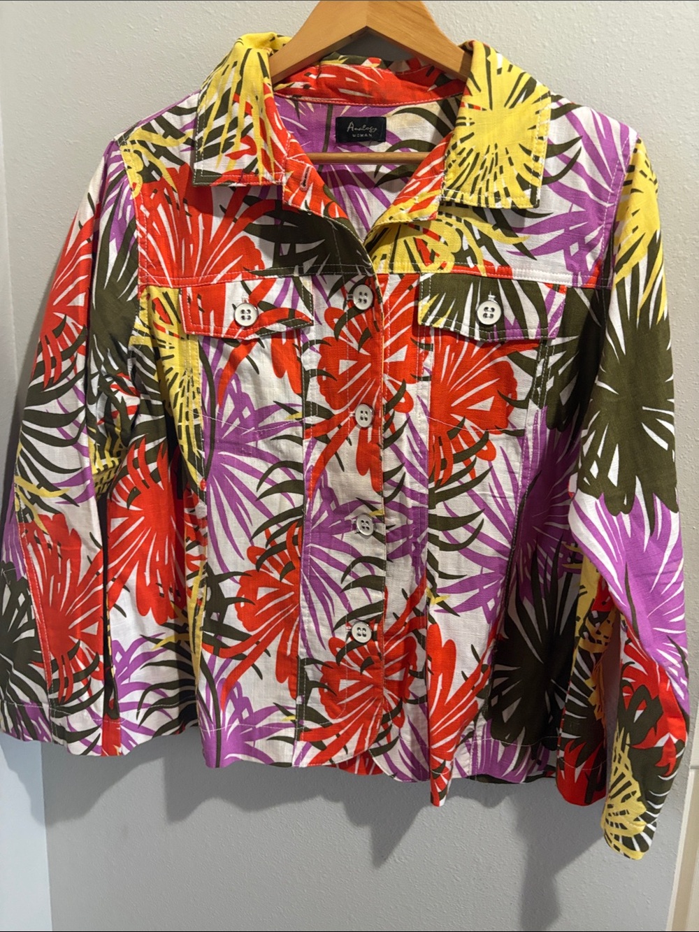 Analogy Multicolor Floral Button-Front Women's Light Jacket Orange/Yellow/Purple